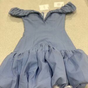 Off-Shoulder Mini Dress in Light Blue Gingham